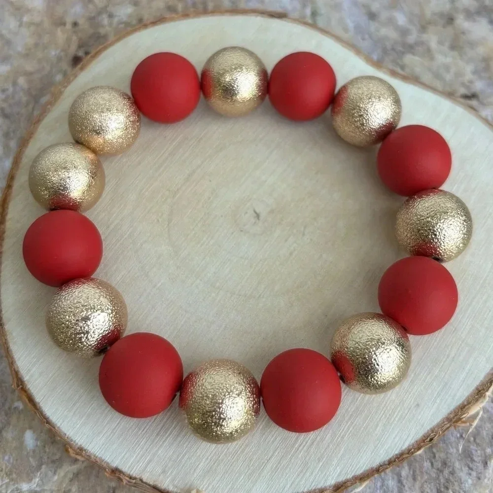 Brand new- Gold and red beaded chunky bracelet
